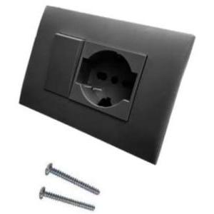 Placca  precomposta da 1 presa bivalenti 10/16a e deviatore nera - 22121