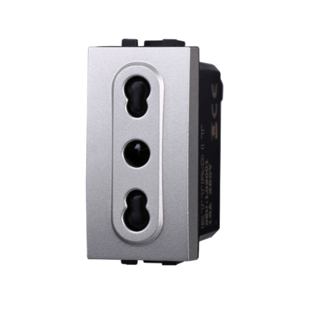 presa bipasso 2p t 16a direct cctv finitura grigio argento presa bipasso 2p t 16a grigio argento direct cctv vista frontale