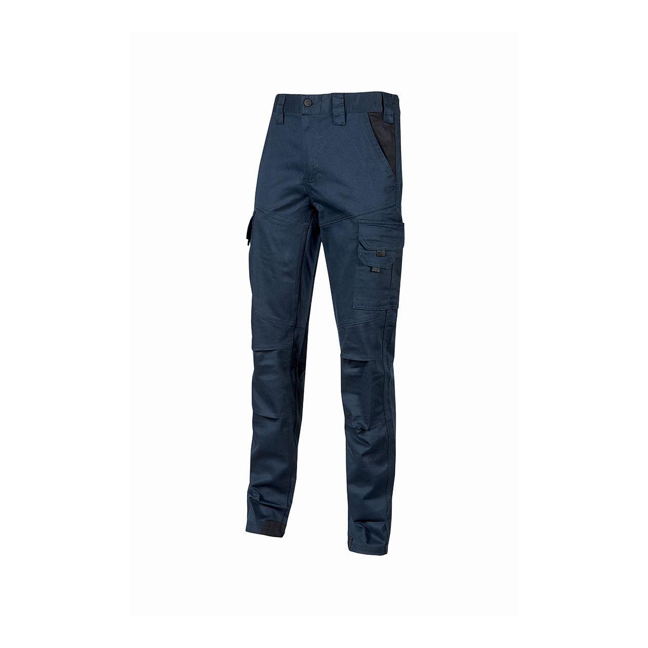 pantalone da lavoro blu cotone elasticizzato con tasche multifunzione e rinforzi U Group