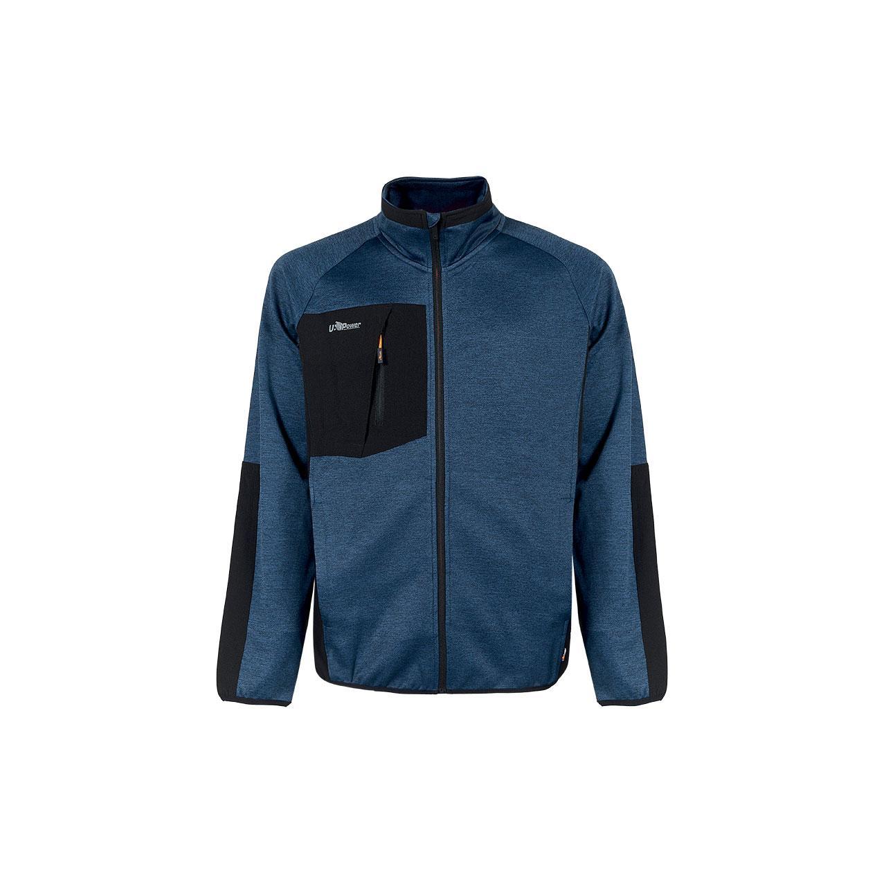 fronte felpa tecnica da lavoro zip deep blue XL U Group con tasca zip nera