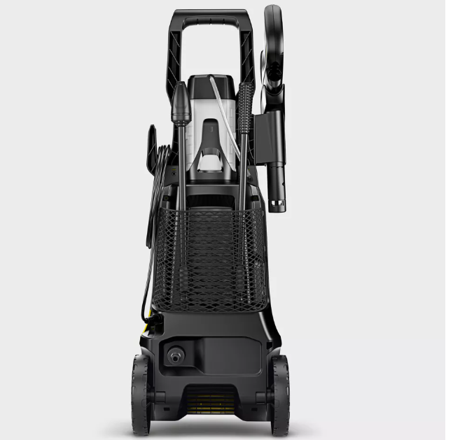Idropulitrice elettrica Karcher vista posteriore con porta accessori e cavo avvolto