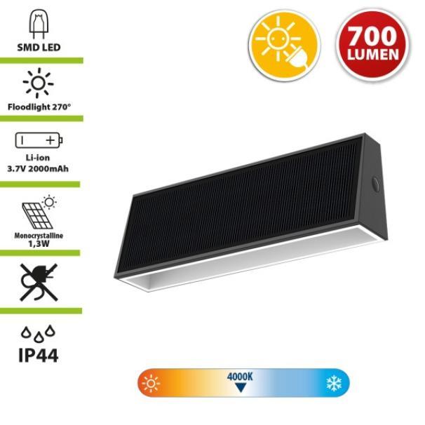 Applique Velamp LED Solare da Esterno con Sensore di Movimento 4000K IP44 - SL254 04