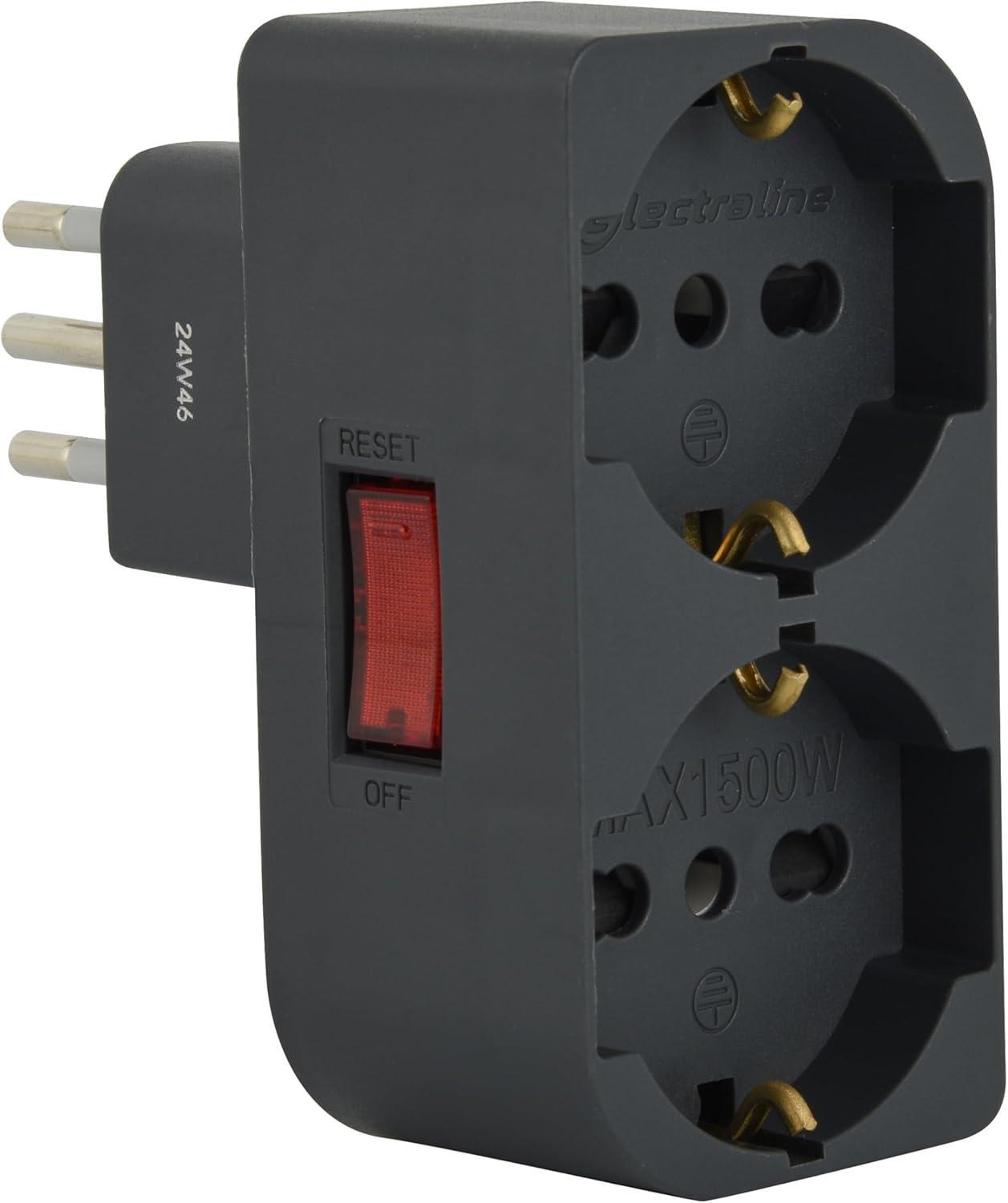 adattatore elettrico nero eletraline con due prese universali p40 disposte disassato