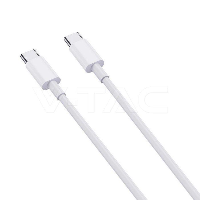 Cavo USB-C a USB-C bianco 1 metro V-TAC collegato a notebook ideale per ricarica e trasferimento dati