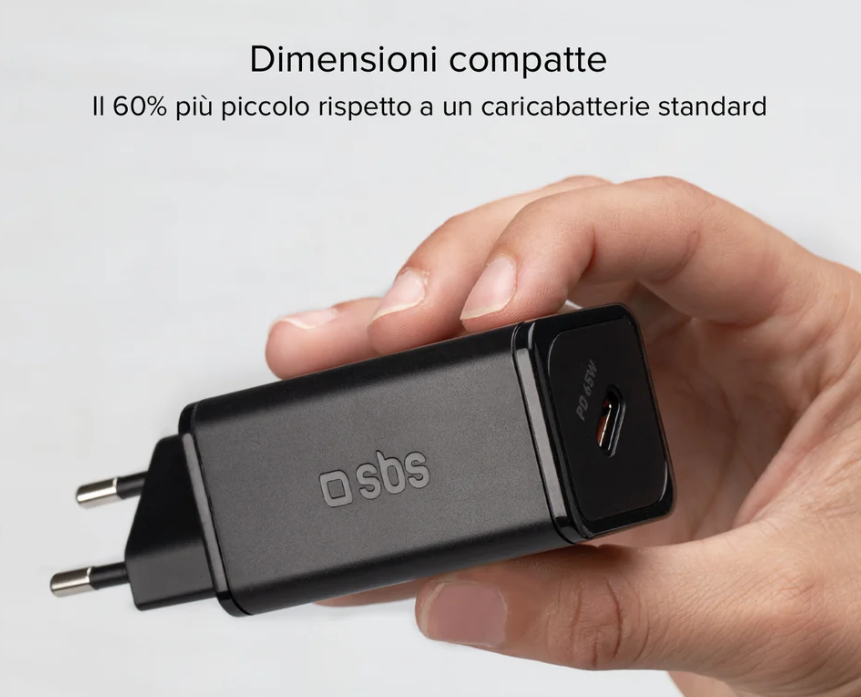 Porta USB-C 65W dettaglio caricatore SBS nero per ricarica ultra veloce e sicura