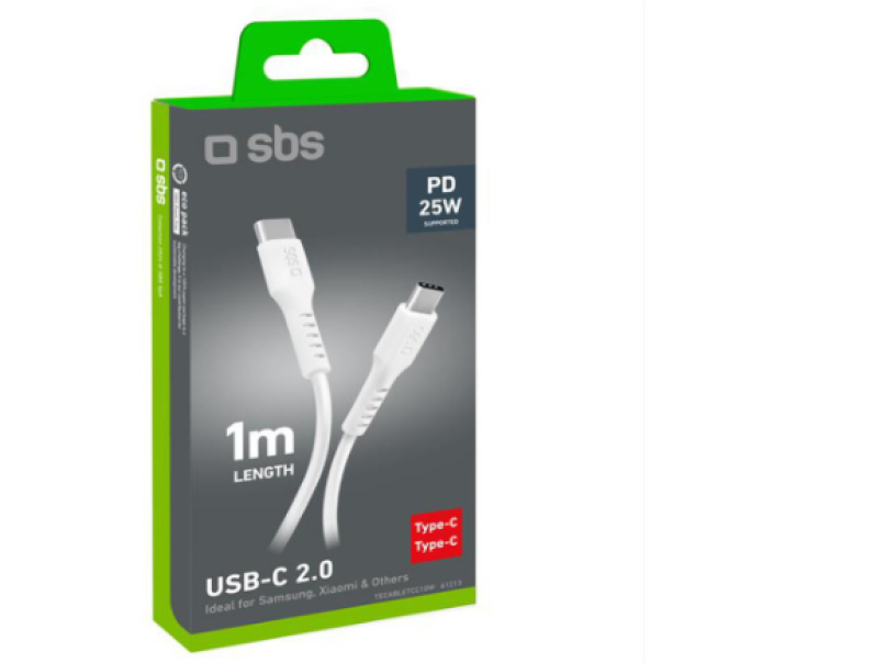 Cavo USB Type-C 2.0 SBS bianco per ricarica rapida 1 metro confezione originale