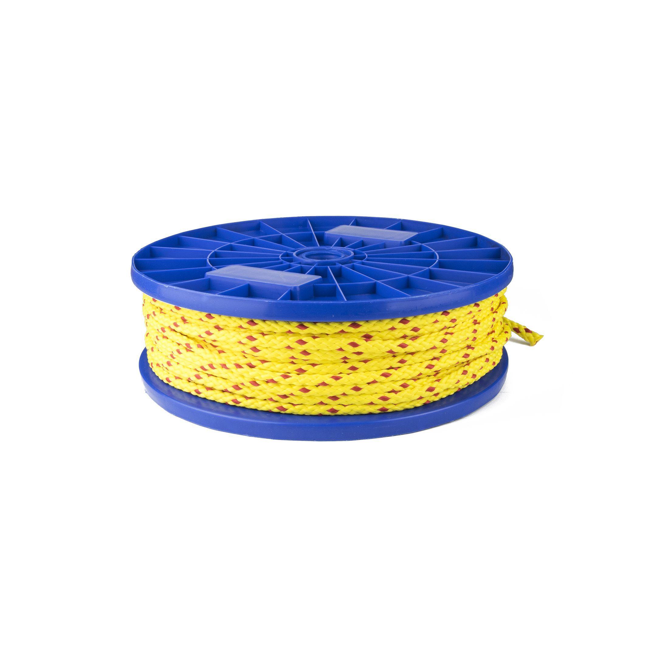 dettaglio corda in polipropilene intrecciata gialla con inserti rossi