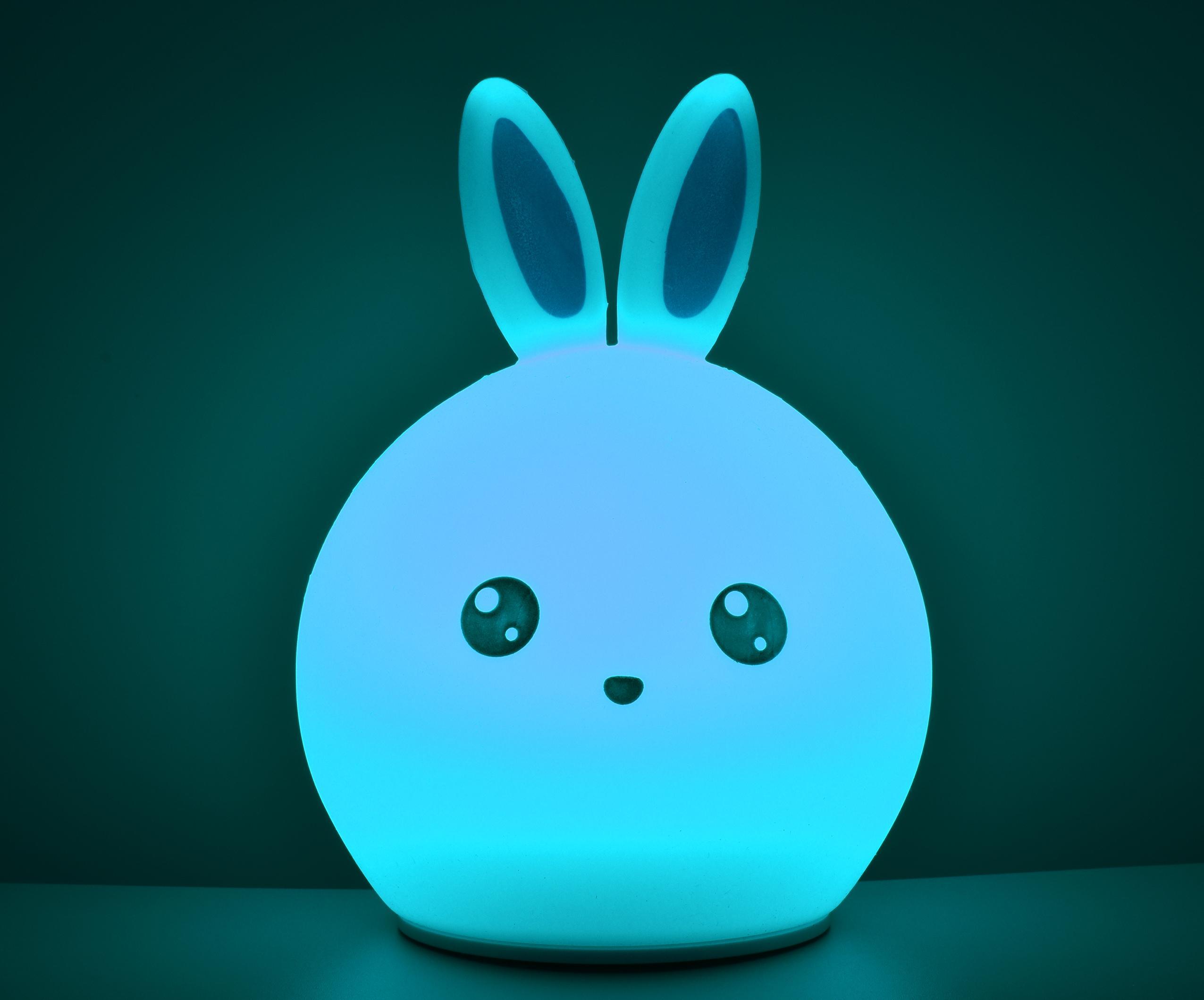 lampada led notturna a forma di coniglio morbido con luce blu per cameretta