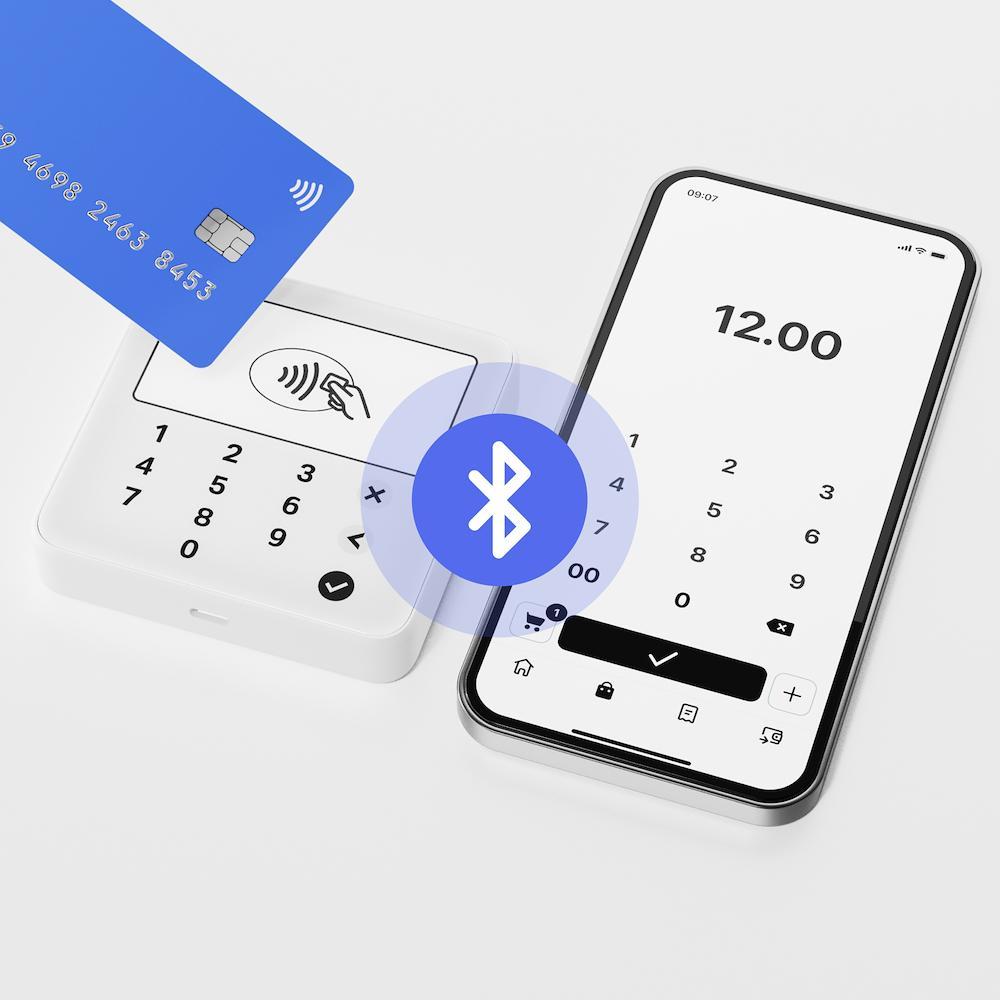 terminale pos con tastierino e area tap per pagamento contactless