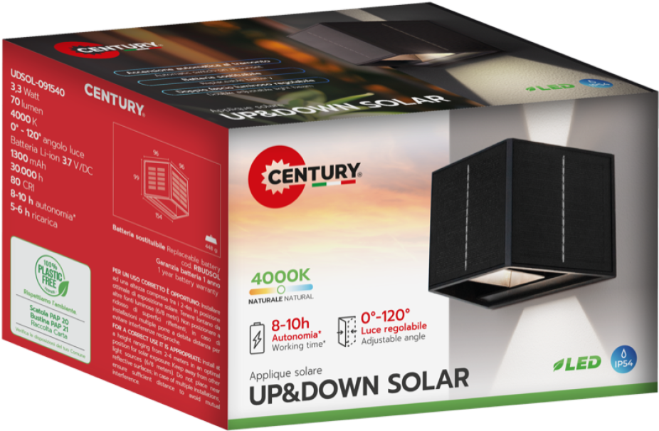 Applique Solare Century LED UP&DOWN Biemissione 70lm 4000K IP54 - UDSOL-091540 03