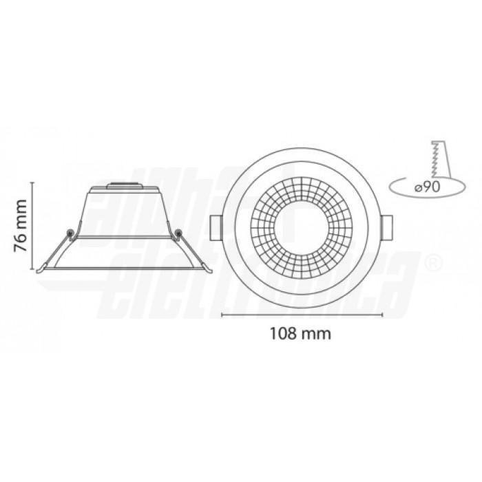 Faretto LED da incasso 10W Alpha Elettronica vista frontale montato