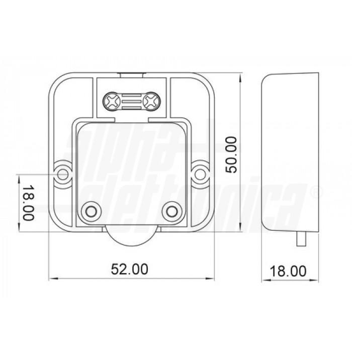 disegno tecnico dimensioni interruttore porte armadi bianco alpha elettronica 52x50x18mm