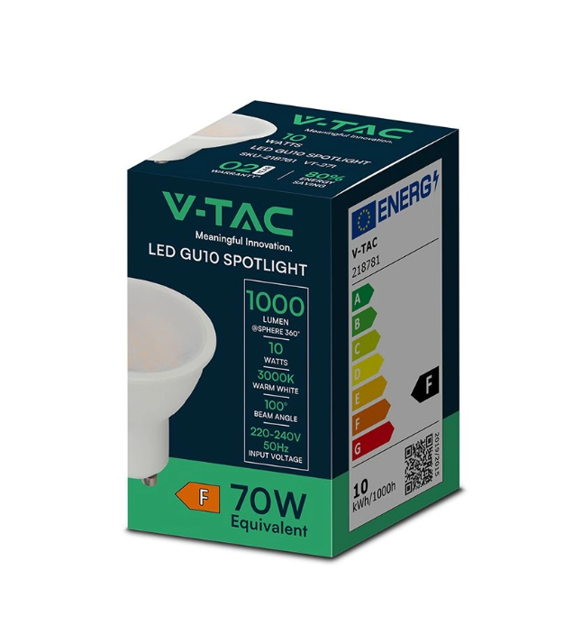 Faretto LED GU10 V-tac 10W 4000K con Copertura Satinata Fascio Ampio 110u00b0 - 218791 02