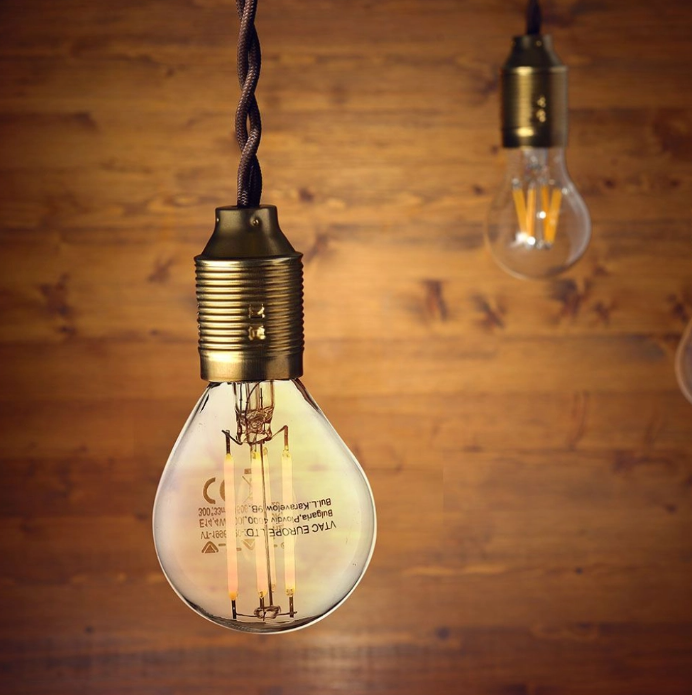 lampadina led sfera filamento vtac 4w e14 vista frontale dettagliata