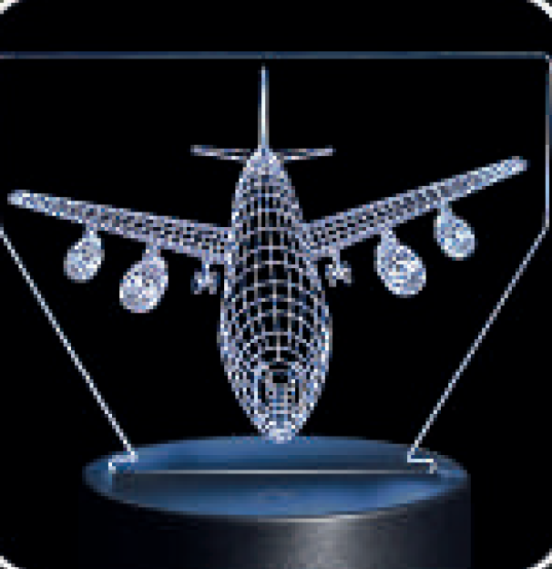 lampada led 3d in plexiglass con incisione aereo multicolore