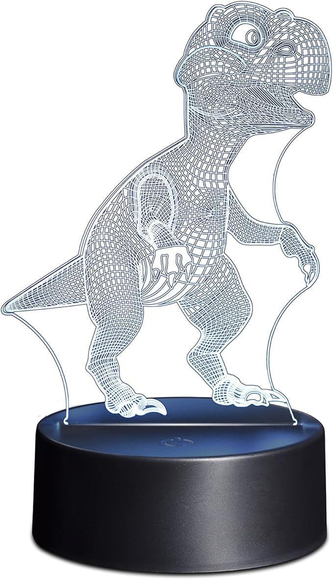 lampada led 3d dinosauro con lastra trasparente incisa e base nera