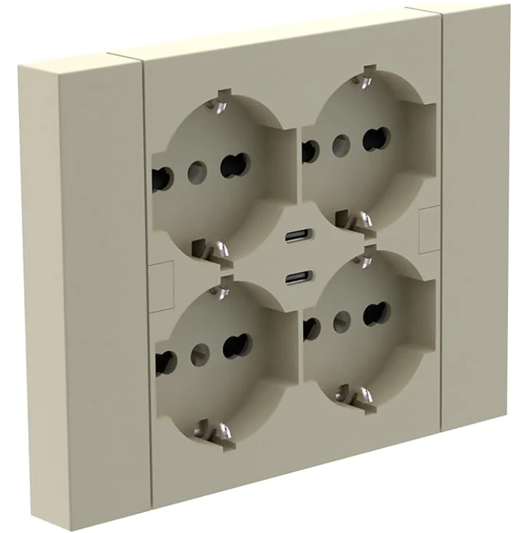 multipresa da incasso con 4 prese schuko e 2 usb c vista frontale