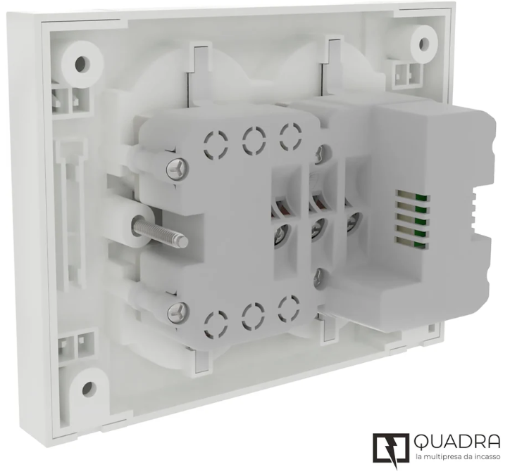 retro multipresa da incasso con morsetti e supporto di fissaggio