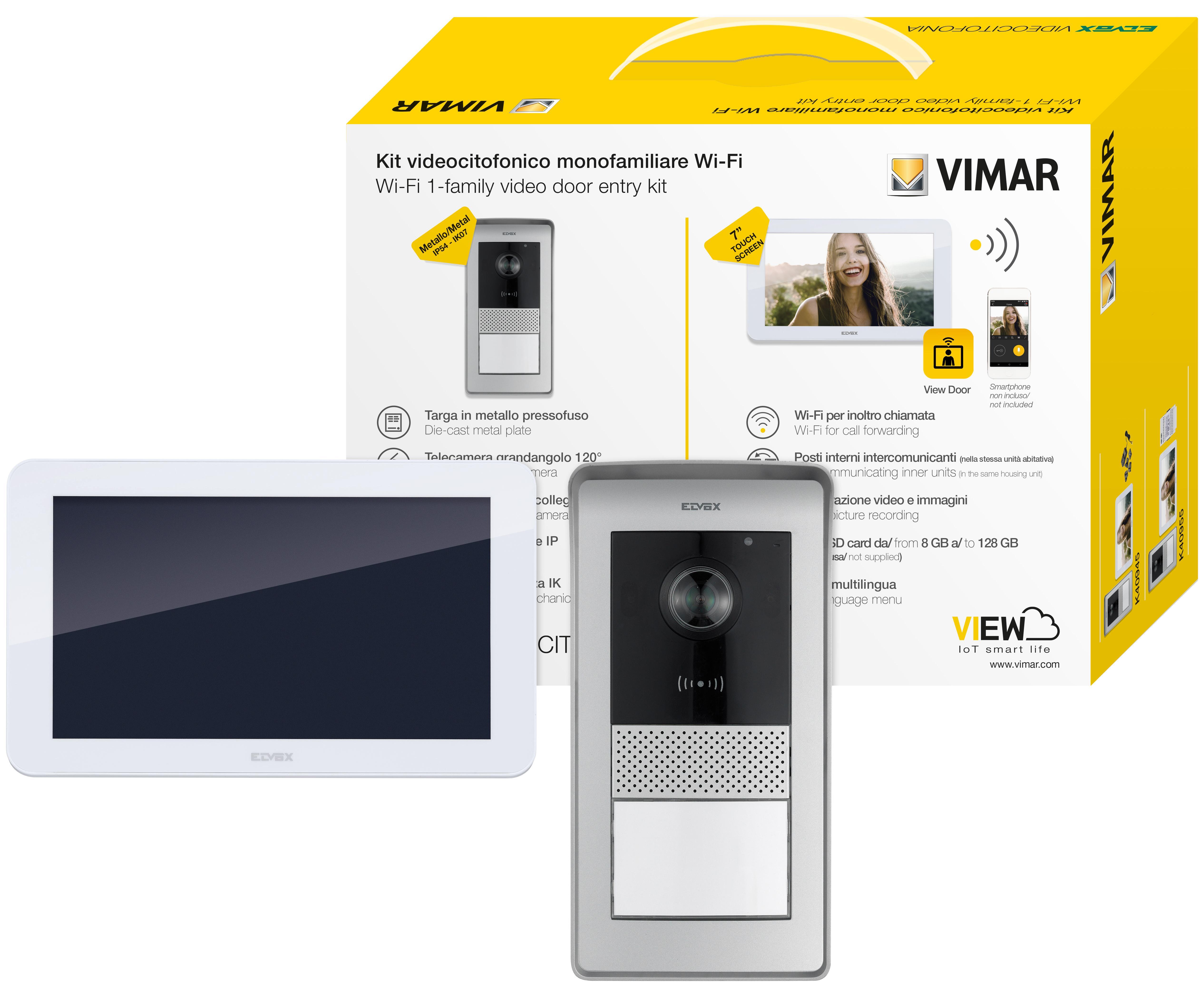 Kit videocitofonico da parete Vimar touch screen vivavoce Wi-Fi a colori LCD 7u02ddu02dd - K42955 01