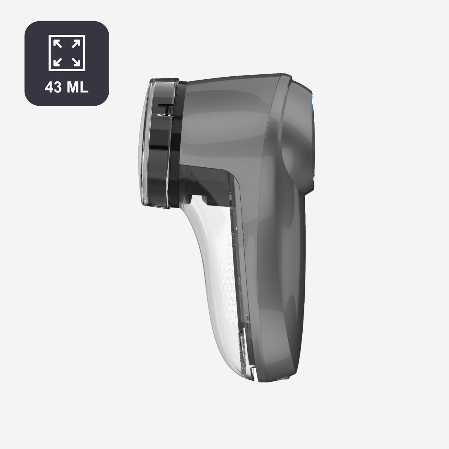 Dettaglio laterale levapelucchi nero cordless BLACK and DECKER BXLR500E con serbatoio 43 ml