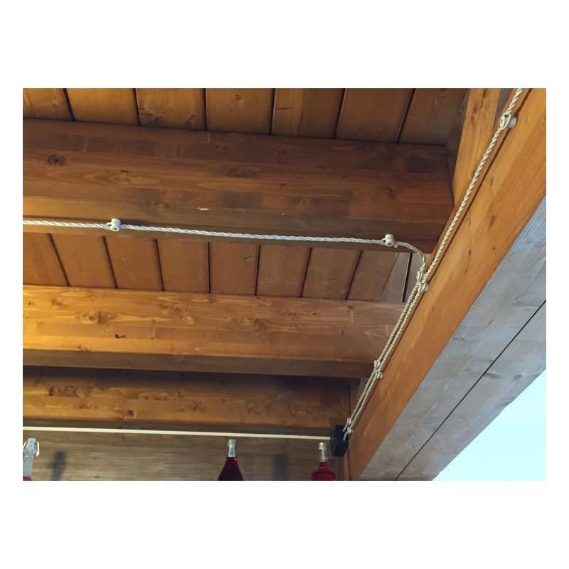 installazione cavo trecciato seta bianco per impianti a vista su travi legno