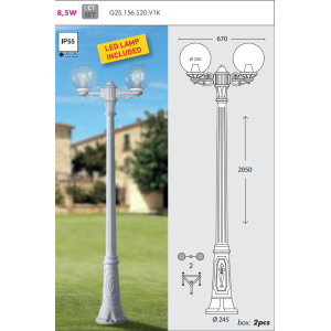 Palo giardino doppia lanterna 2 metri bianco e27  - g25.156.s20.wxv1k