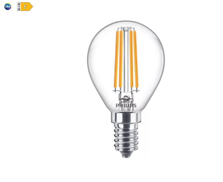 Lampadina LED vetro filamento E14 6.5W 806lm 4000K Philips vista frontale