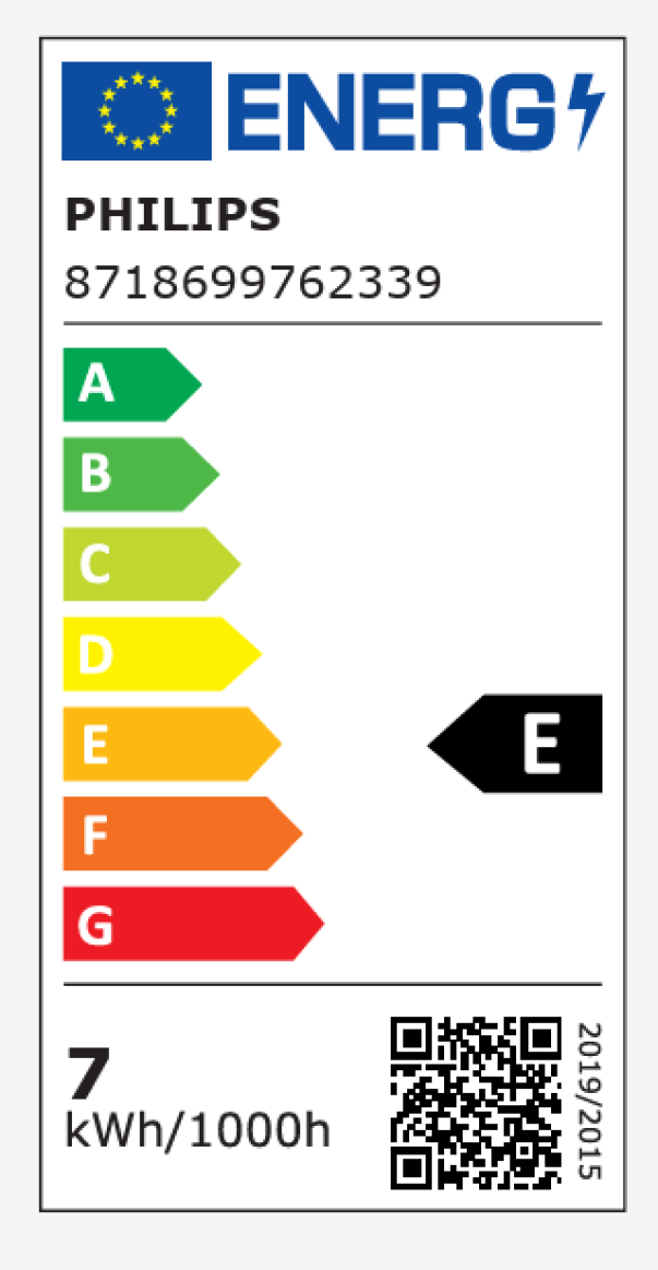 Etichetta energetica lampadina LED E14 6.5W classe E Philips