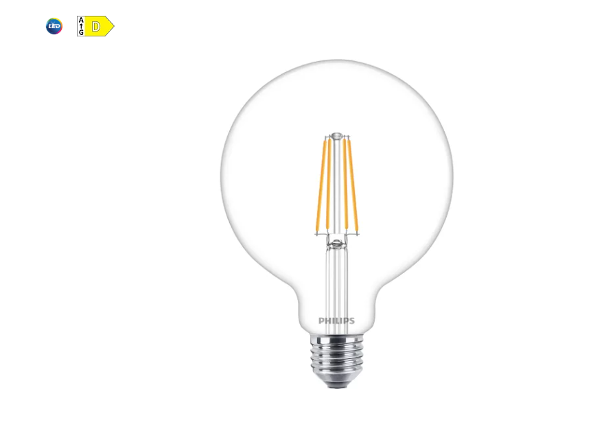 lampadina led filament e27 g120 philips dimmerabile luce calda 806 lumen