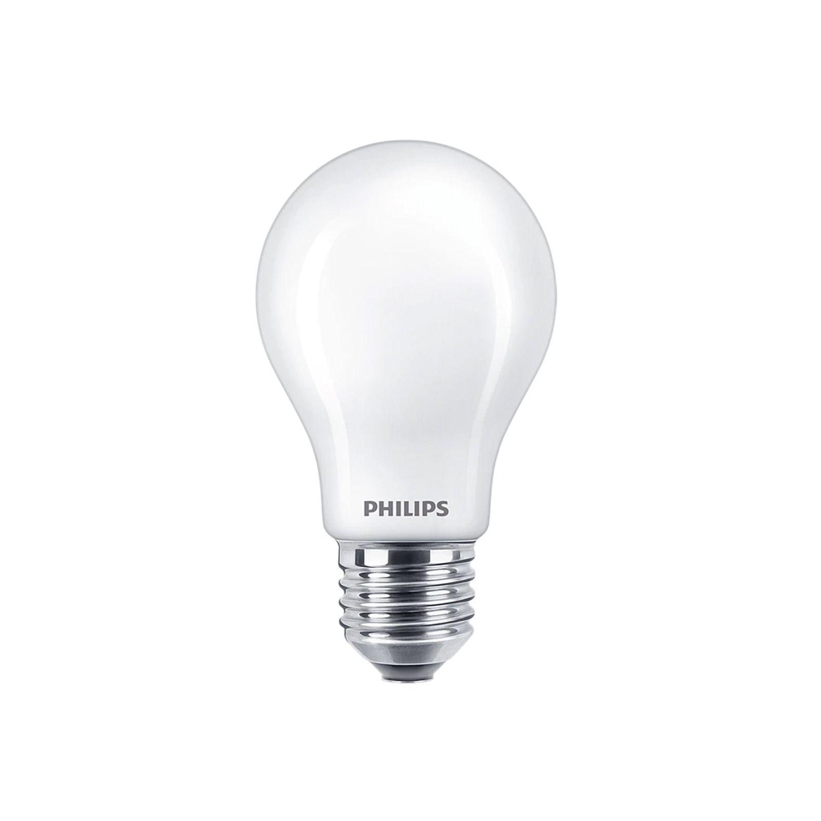 lampadina led attacco e27 da 5.9 watt luce calda Philips vista frontale su fondo bianco