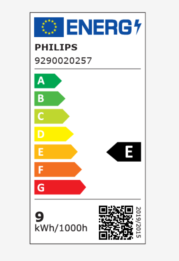etichetta energetica lampadina led philips classe e consumo 9 kwh su 1000 ore