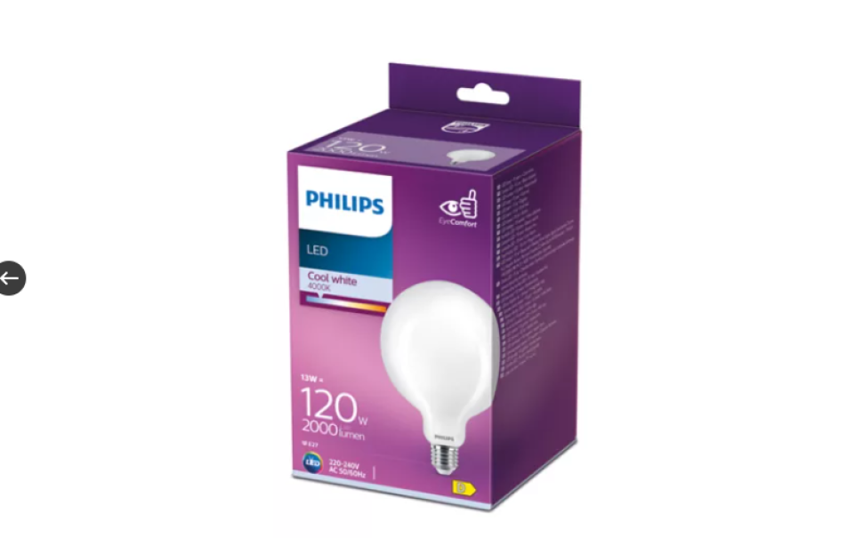 Confezione lampadina LED Philips G120 E27 120W 4000K 2000 lumen EyeComfort