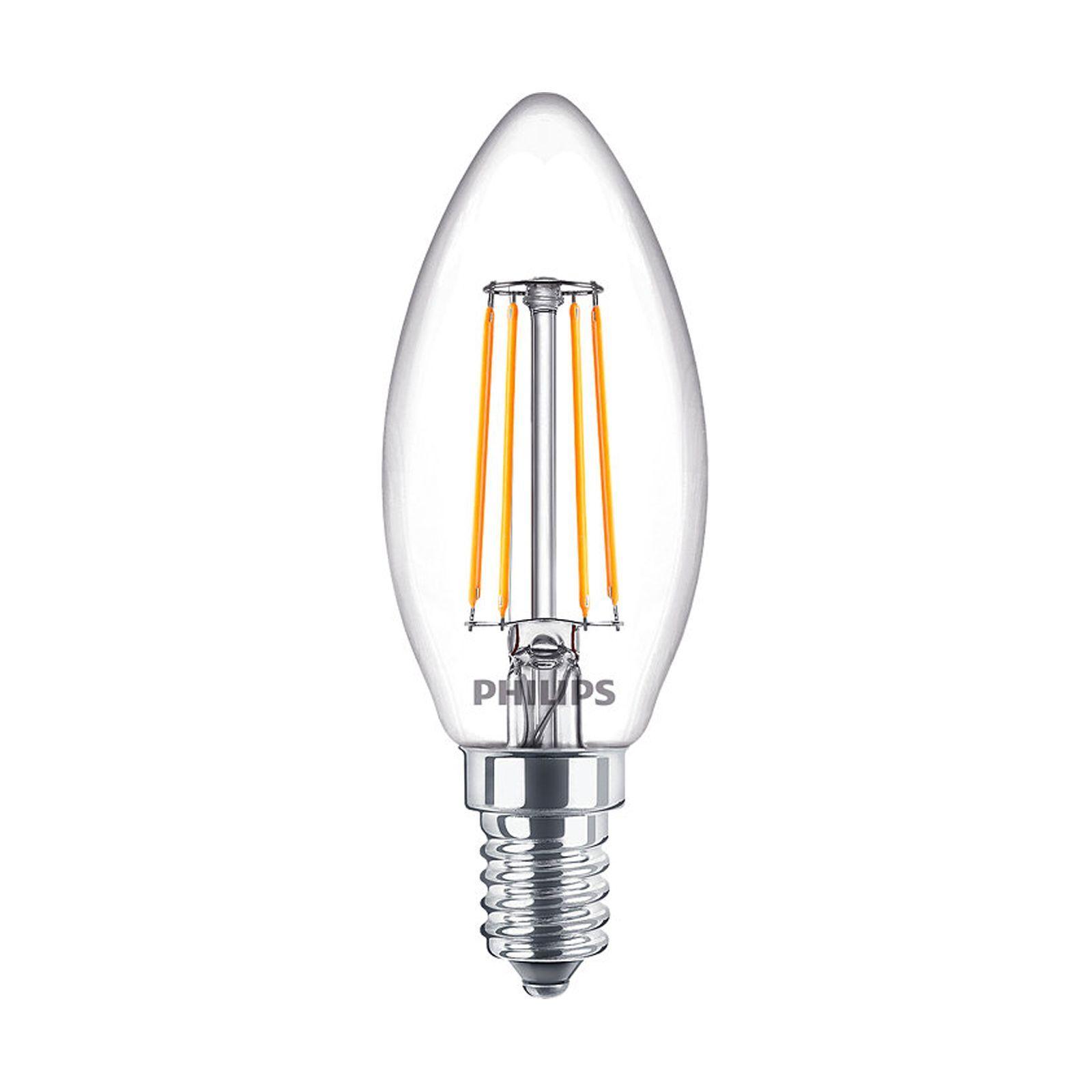 lampadina led candela a filamento e14 4 3w 4000k philips trasparente