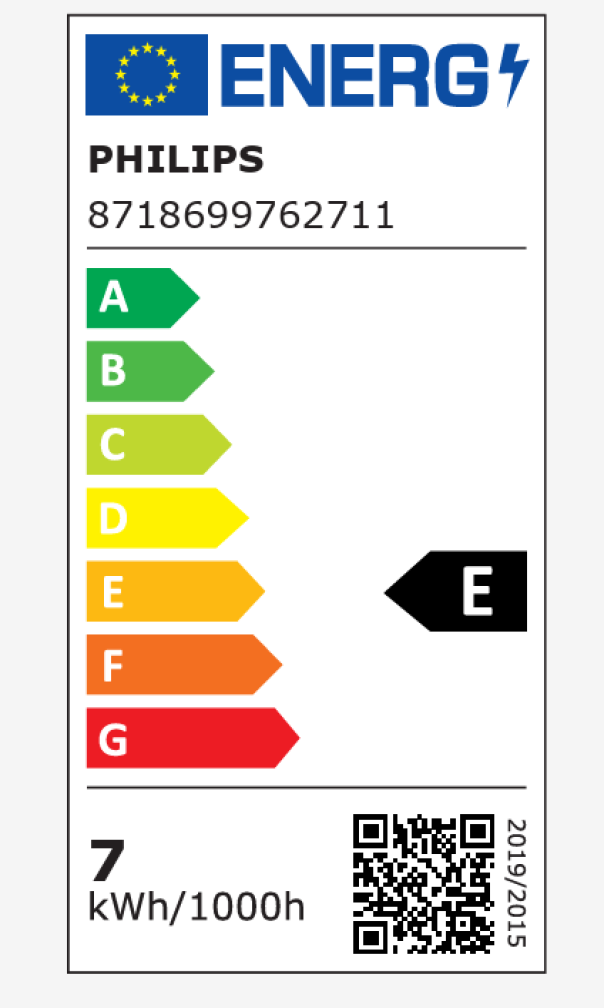 etichetta energetica lampadina led e14 philips classe e consumi 7kwh