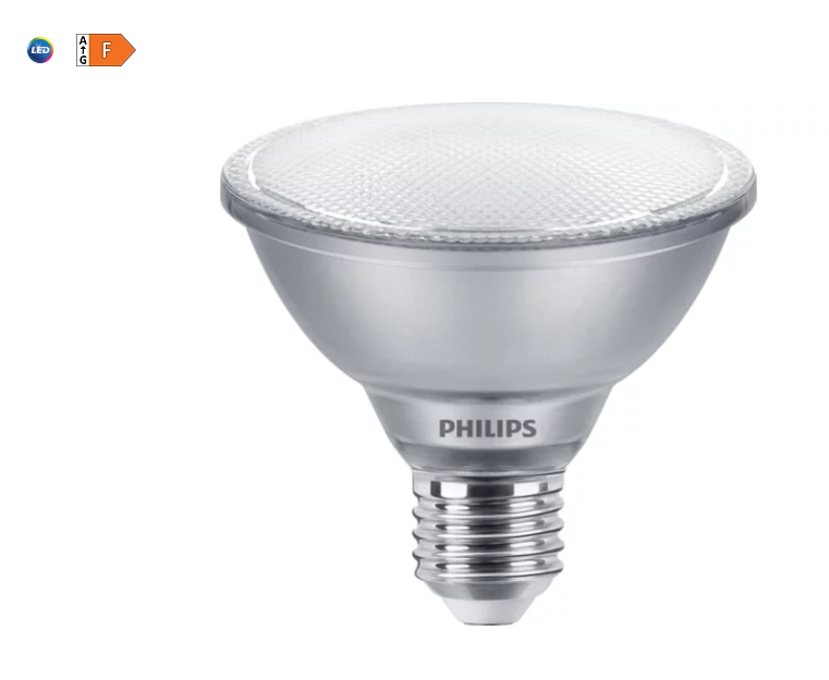 lampadina led spot philips attacco e27 9.5w visione laterale dettagliata