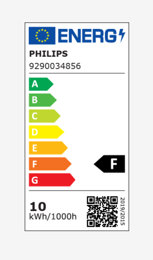 etichetta energetica lampadina led philips classe f 10 kWh 1000h