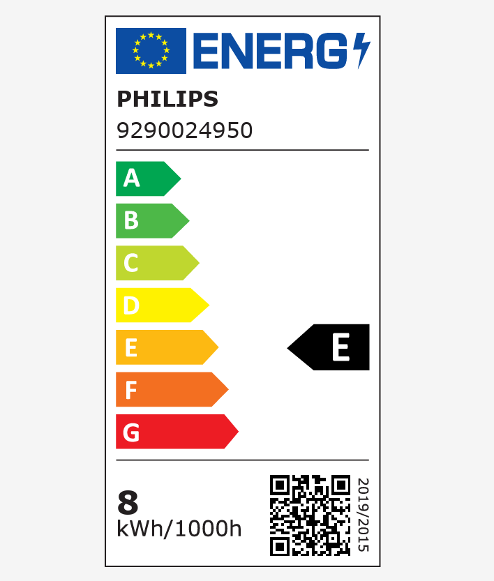 Etichetta energetica lampada LED R7S Philips classe E consumo 8 kWh 1000h