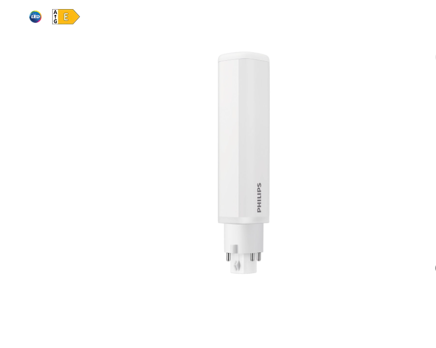 lampada led pl c 6 5w 4000k attacco g24q 2 philips vista frontale alta efficienza
