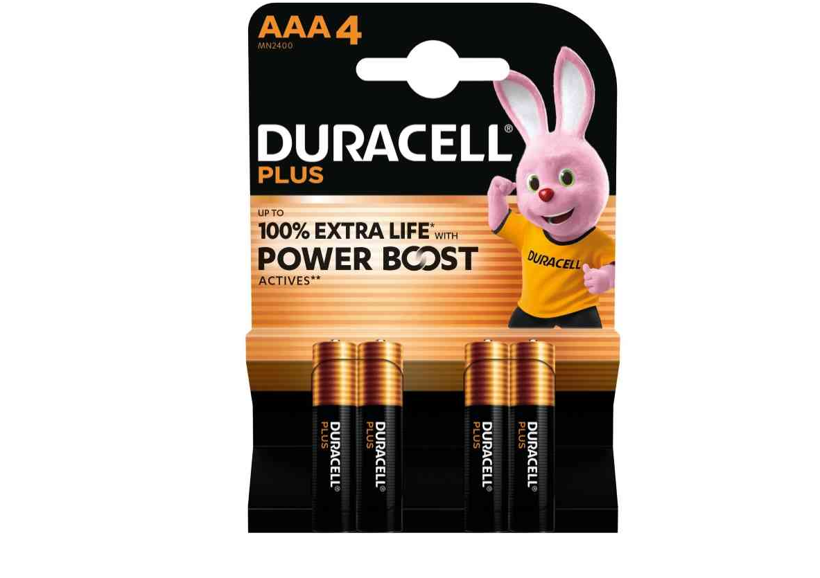 batterie alcaline mini stilo AAA Duracell confezione da 4 con tecnologia Power Boost alta durata