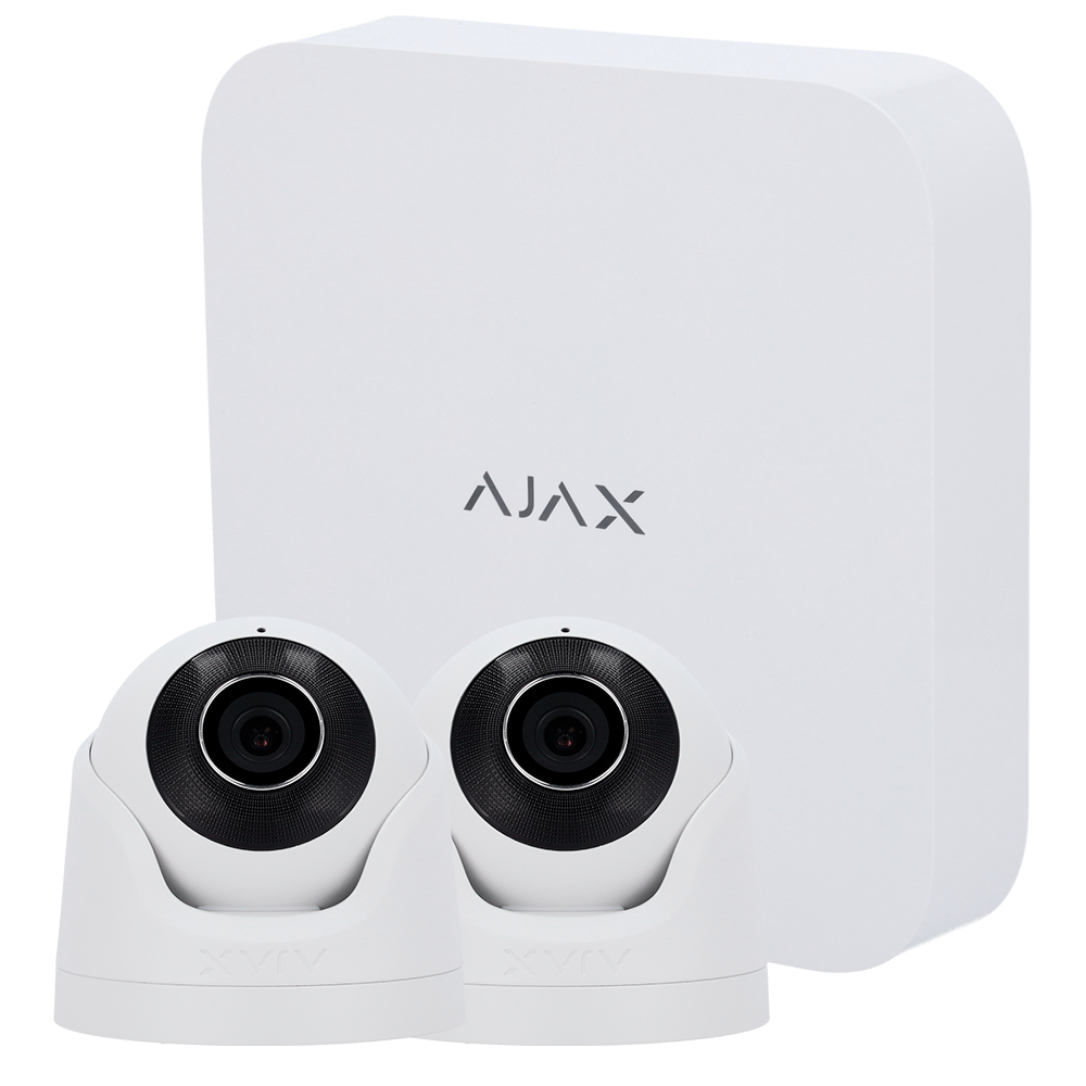 Kit videosorveglianza Ajax NVR 8 canali con due telecamere turret IP 5MP bianco