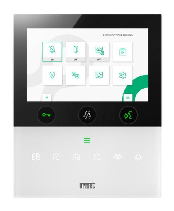 dettaglio display videocitofono Urmet Wi-Fi 5 pollici con menu a icone e comandi digitali