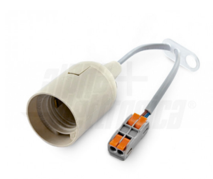 portalampada e27 bianco con cavo 20 cm e morsettiera rapida