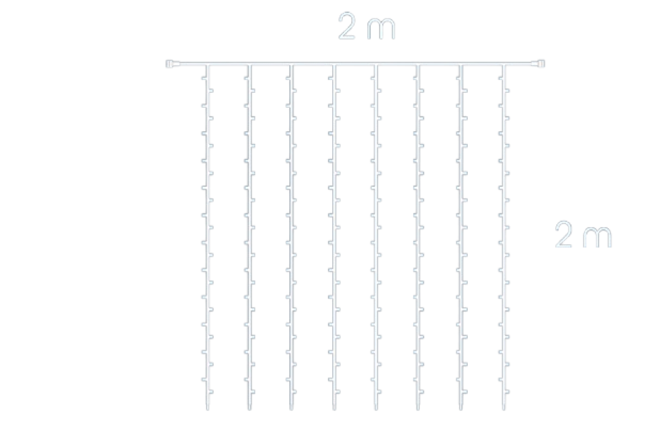 schema tecnico tenda luminosa led rgb 2x2 metri per decorazioni natalizie esterne e interne