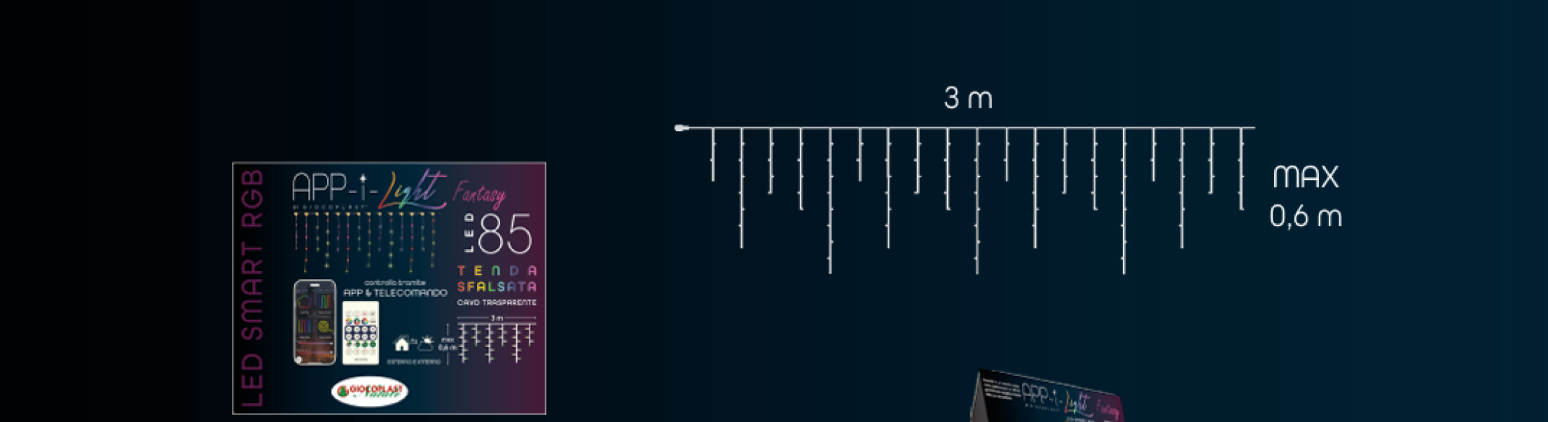 tenda luminosa con 85 led rgb smart per decorazioni natalizie lunghezza 3 metri altezza massima 0 6 metri controllo app e telecomando giocoplast