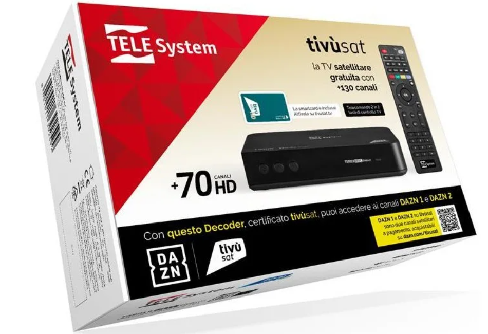 confezione decoder tivusat telesystem ts9019hevc con smart card inclusa