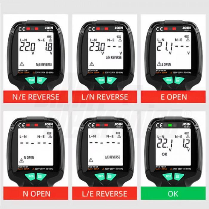 risultati verifiche tester prese elettriche join errori cablaggio e stato ok