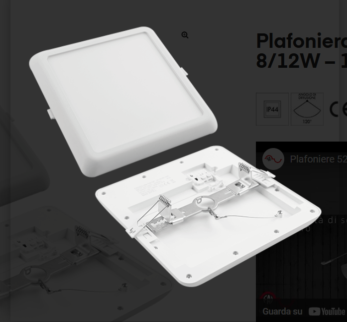 Plafoniera LED quadrata FAI bianca vista frontale e posteriore installazione soffitto moderna