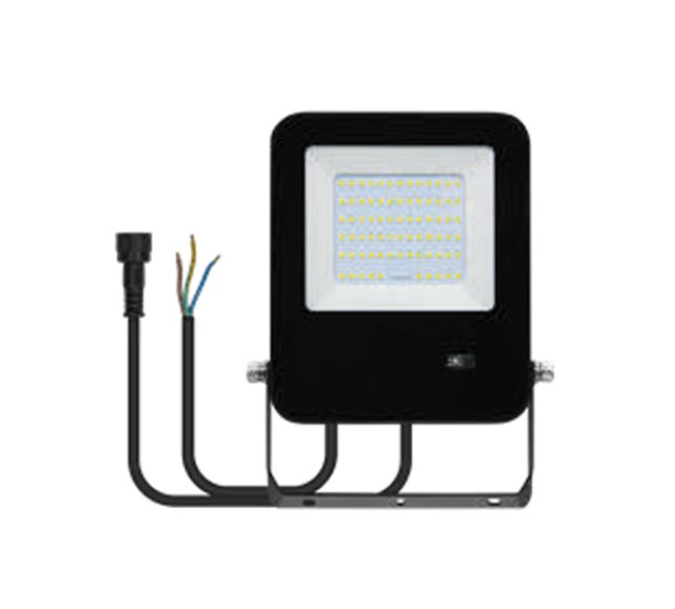 faretto led solare ibrido 50w fai vista frontale con staffa di fissaggio e cablaggi per esterno