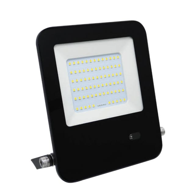 faretto led solare ibrido 50w fai laterale vista dettagliata corpo nero e modulo led