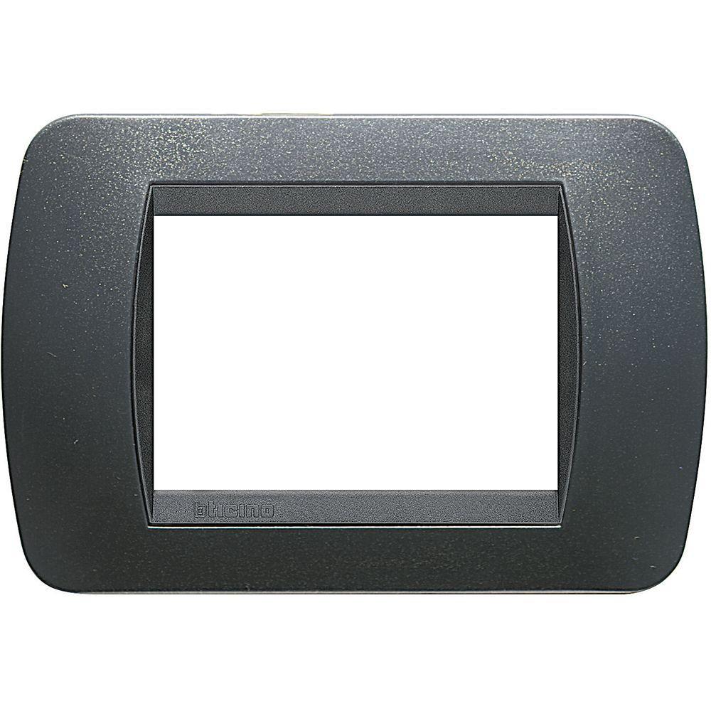 Placca 3 Moduli  BTICINO LIVINGLIGHT colore accaio scuro con cornice nera - L4803PA 01